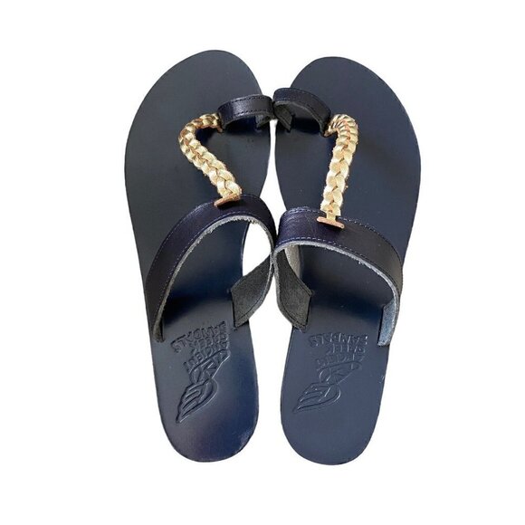 Ancient Greek Sandals Melpomeni Toe Loop Braided Blue Gold Leather Size 40 US 10 - Picture 5 of 9